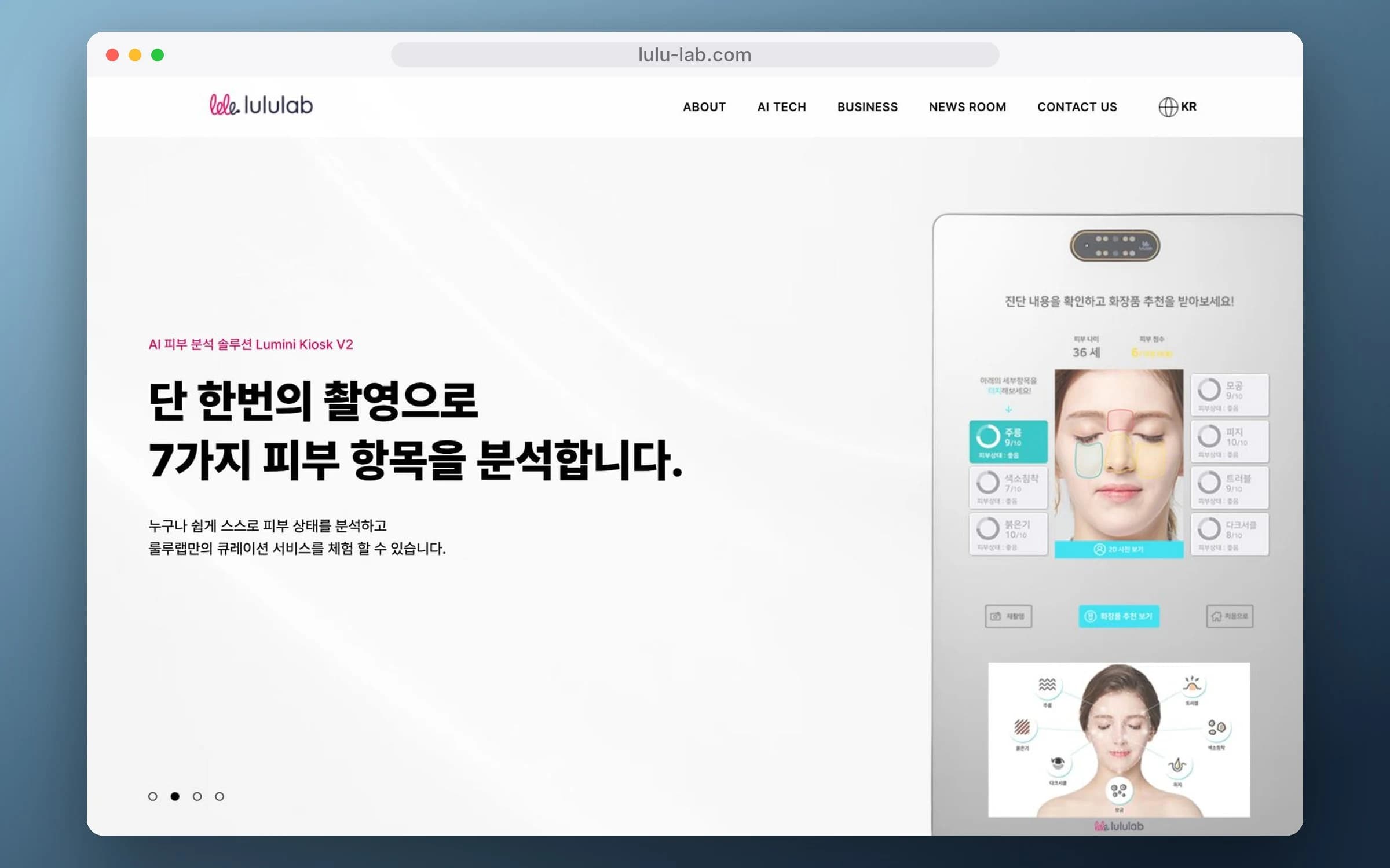 룰루랩 기업 사이트 PC 화면